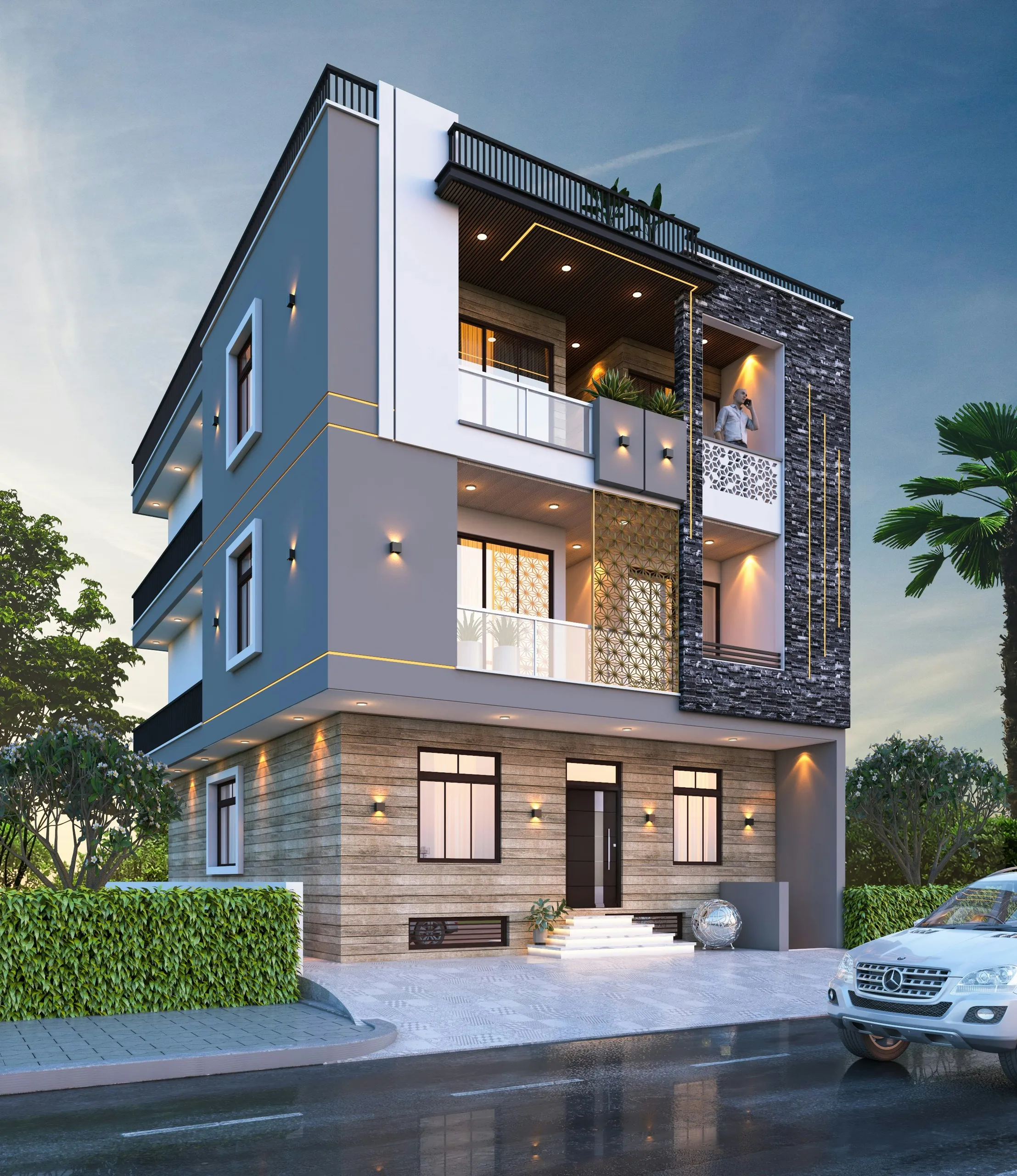 Render de la fachada frontal